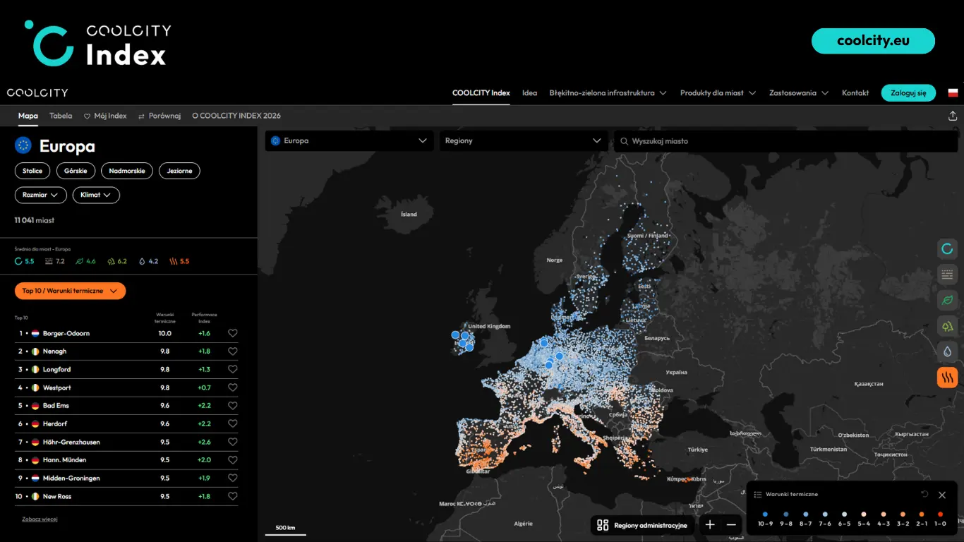 Warunki termiczne w EU na platformie COOLCITY Index
